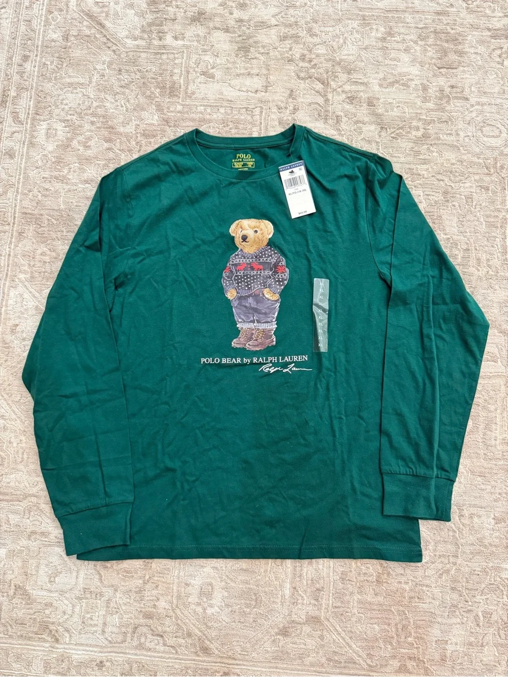 Polo Ralph Lauren Kids XL 18-20 Polo Bear Long Sleeve Shirt Green NWT